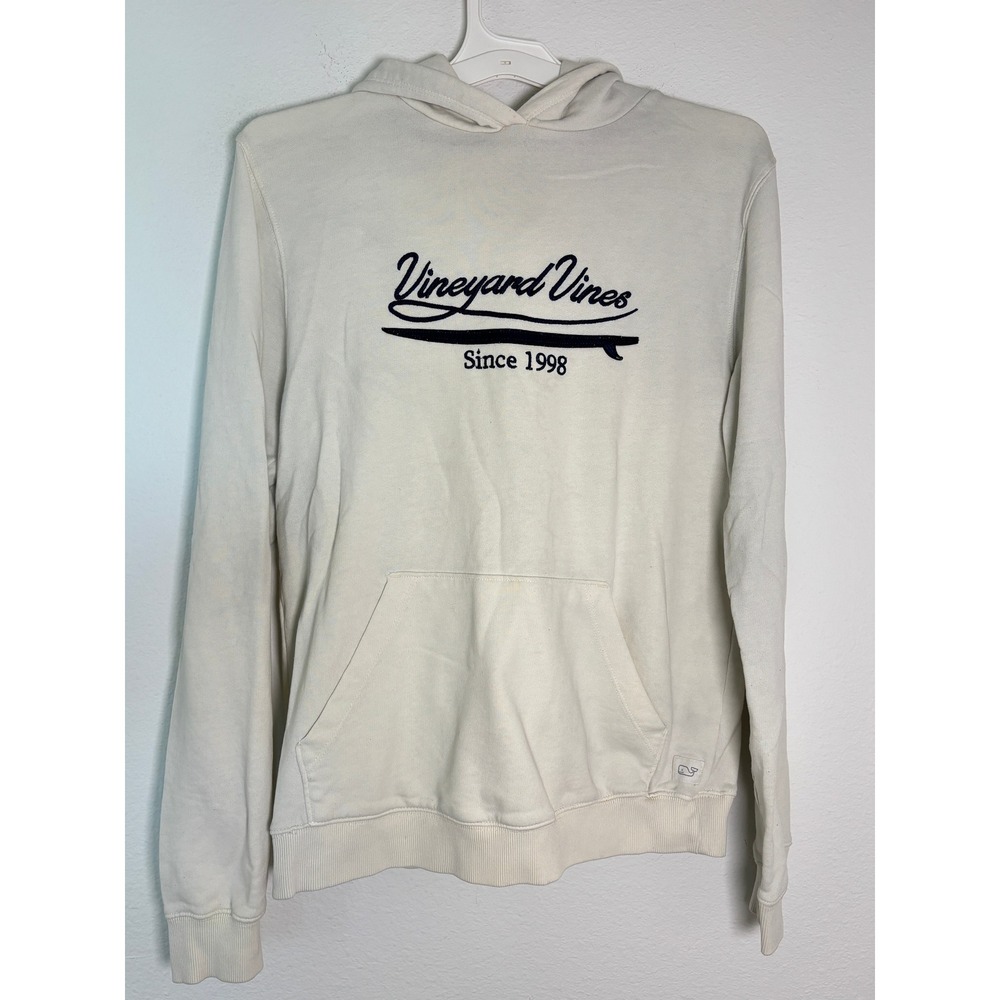 Vineyard Vines Boys XL 18 Surfboard Graphic Hoodie Cream Off White Pullover
